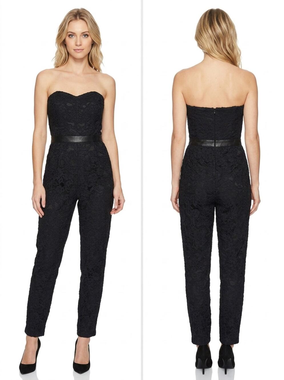 Nicole Miller Made in USA Leather Lace Lined Floral Jumpsuit Women Size 4